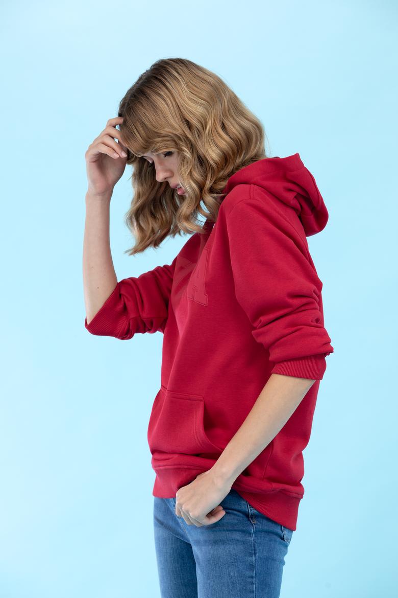 Kırmızı Kapüşonlu Basic Sweatshirt - 50273736134