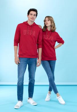 Kırmızı Kapüşonlu Basic Sweatshirt - 50273736134