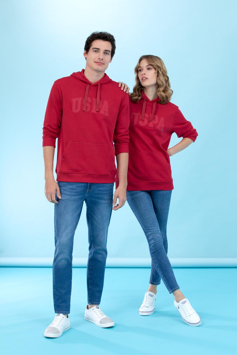 Kırmızı Kapüşonlu Basic Sweatshirt - 50273736134