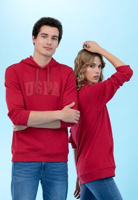 Kırmızı Kapüşonlu Basic Sweatshirt - 50273736134