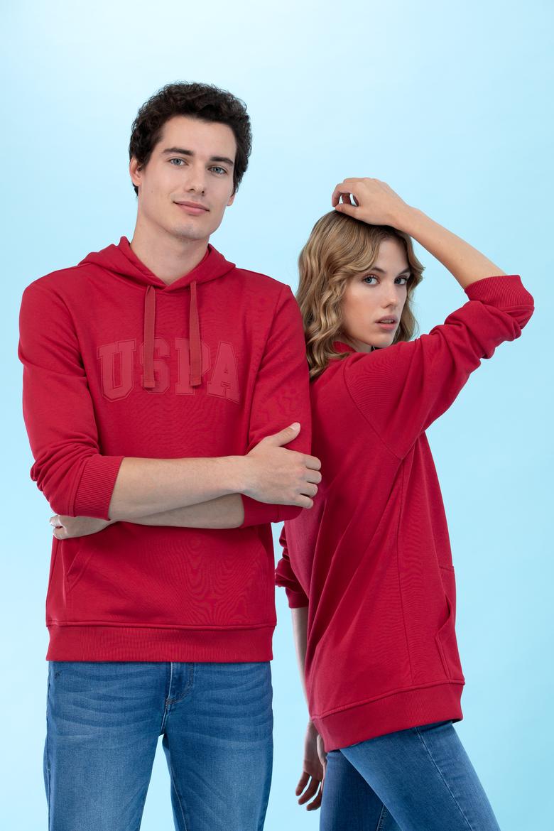 Kırmızı Kapüşonlu Basic Sweatshirt