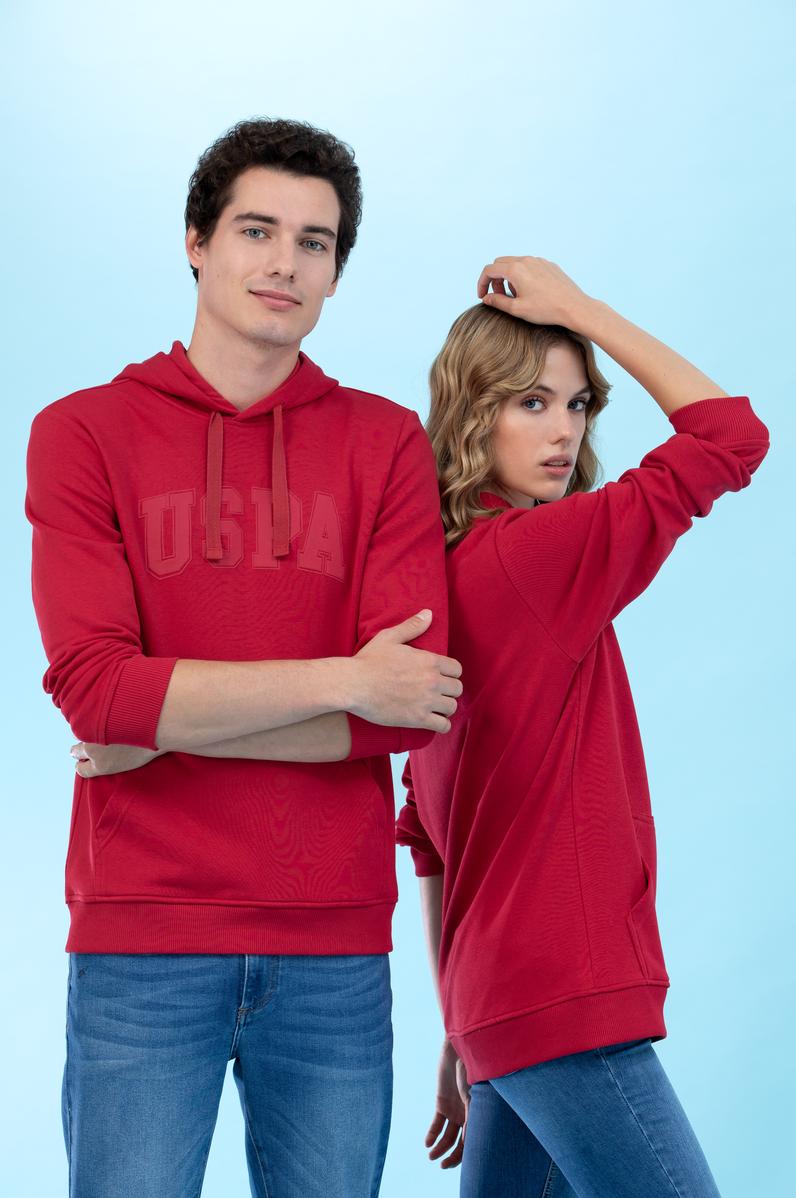 Kırmızı Kapüşonlu Basic Sweatshirt