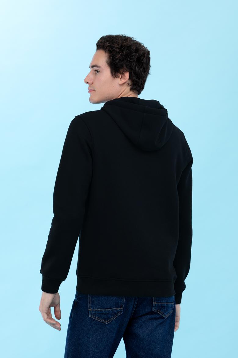 Siyah Kapüşonlu Basic Sweatshirt - 50273935051
