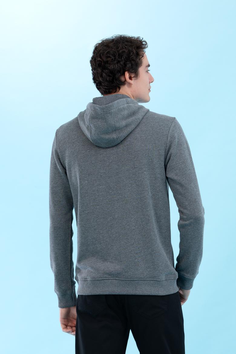 Antrasit Melanj Kapüşonlu Basic Sweatshirt - 50273736033