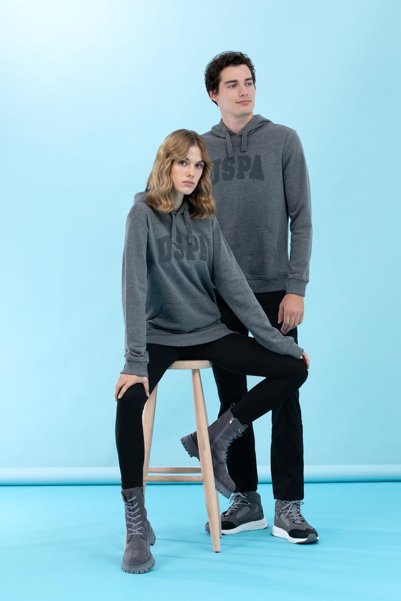 Antrasit Melanj Kapüşonlu Basic Sweatshirt - 50273736033