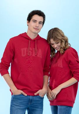 Kırmızı Kapüşonlu Basic Sweatshirt - 50273736134