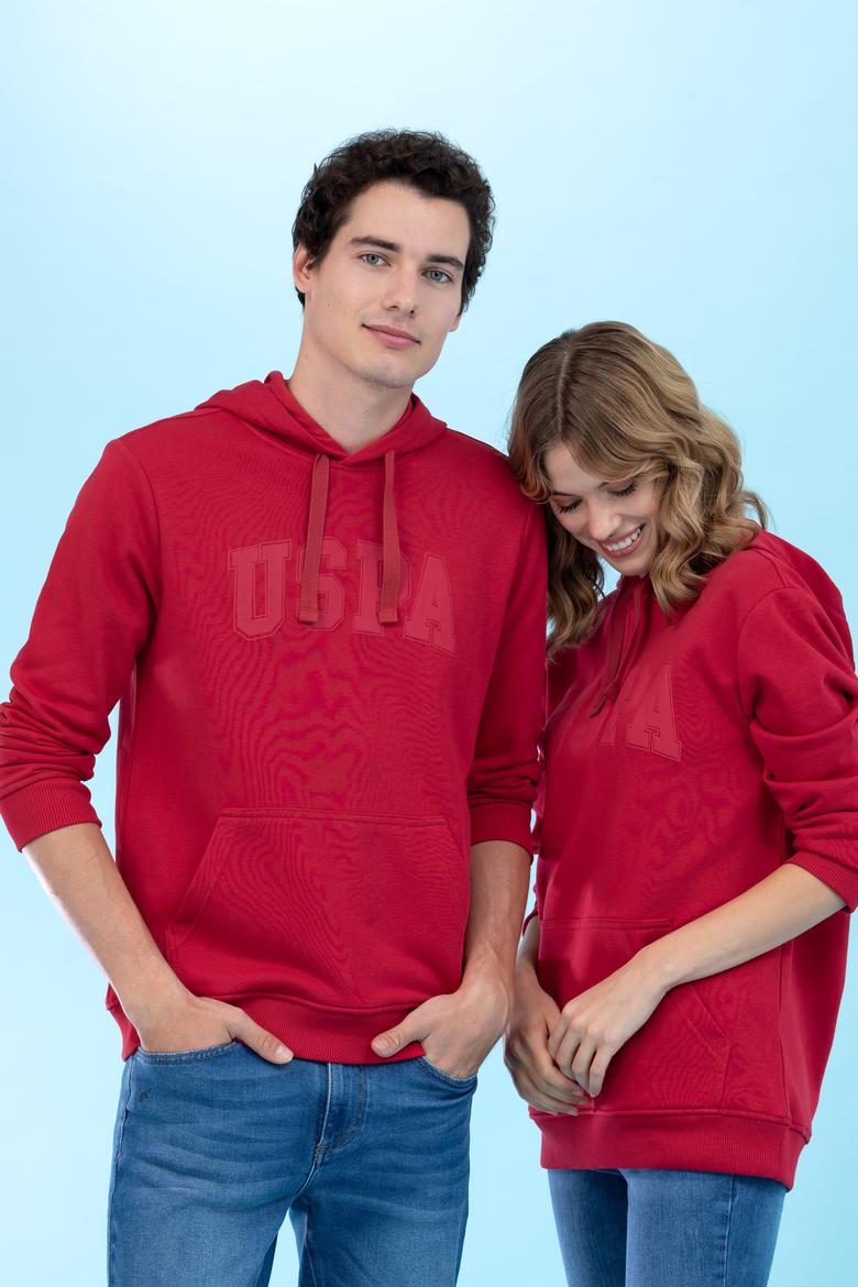 Kırmızı Kapüşonlu Basic Sweatshirt - 50273736134