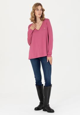 Kadın Pembe V Yaka Sweatshirt - 50256286032