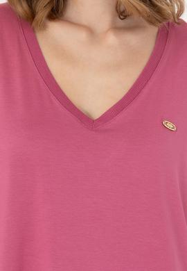 Kadın Pembe V Yaka Sweatshirt - 50256286032