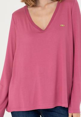 Kadın Pembe V Yaka Sweatshirt - 50256286032