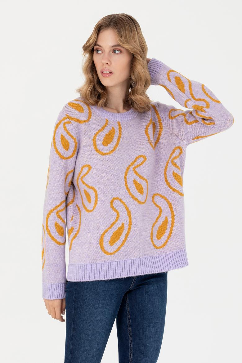 Kadın Lila Bisiklet Yaka Kazak