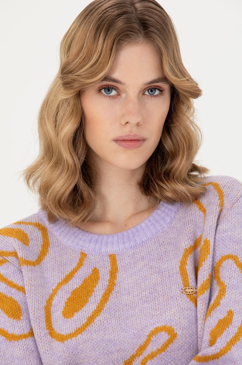 Kadın Lila Bisiklet Yaka Kazak