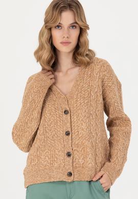 Kadın Kum Melanj Triko Hırka - 50269497014