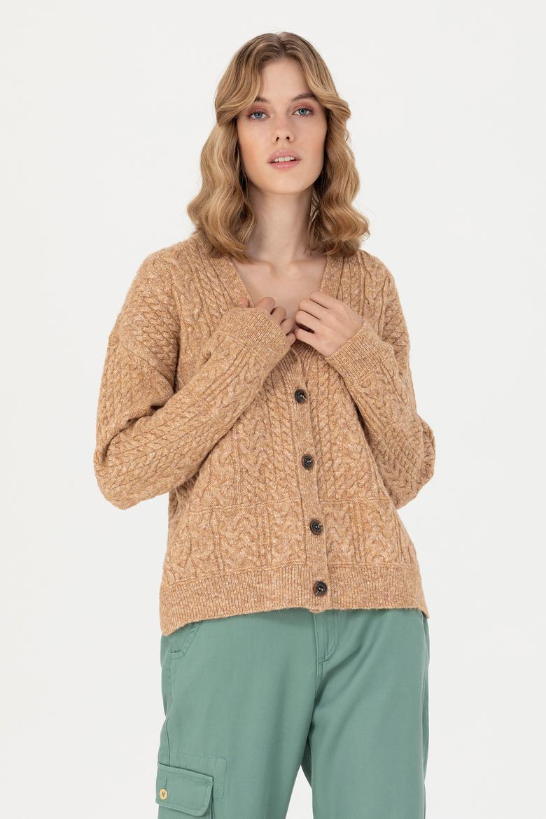 Kadın Kum Melanj Triko Hırka - 50269497014