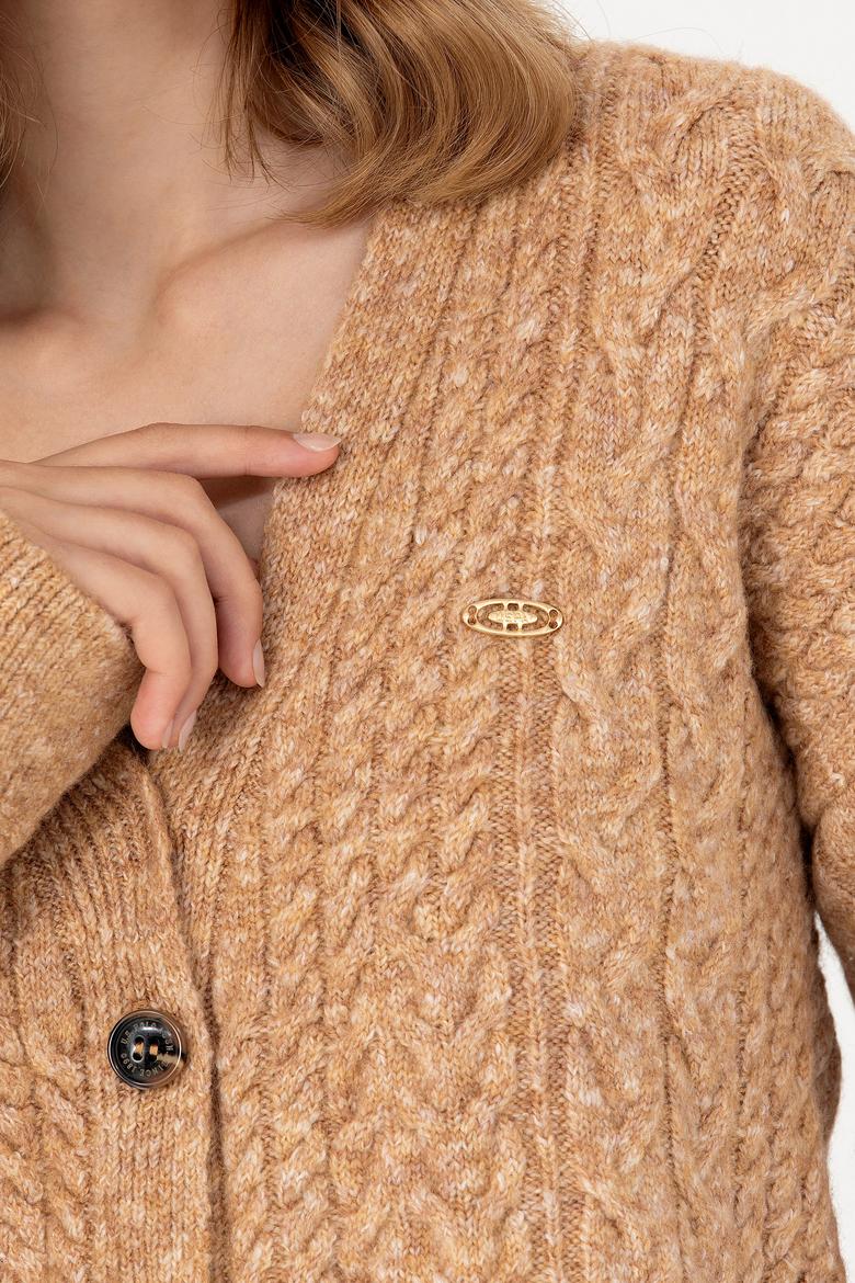 Kadın Kum Melanj Triko Hırka - 50269497014