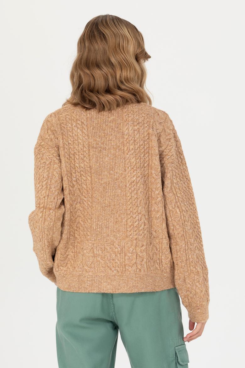 Kadın Kum Melanj Triko Hırka - 50269497014