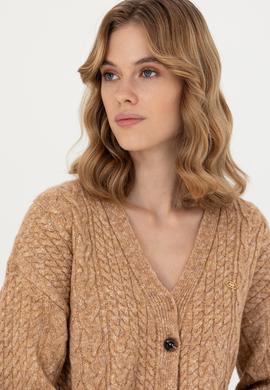 Kadın Kum Melanj Triko Hırka - 50269497014