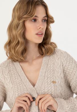 Kadın Krem Melanj Triko Hırka - 50269497022