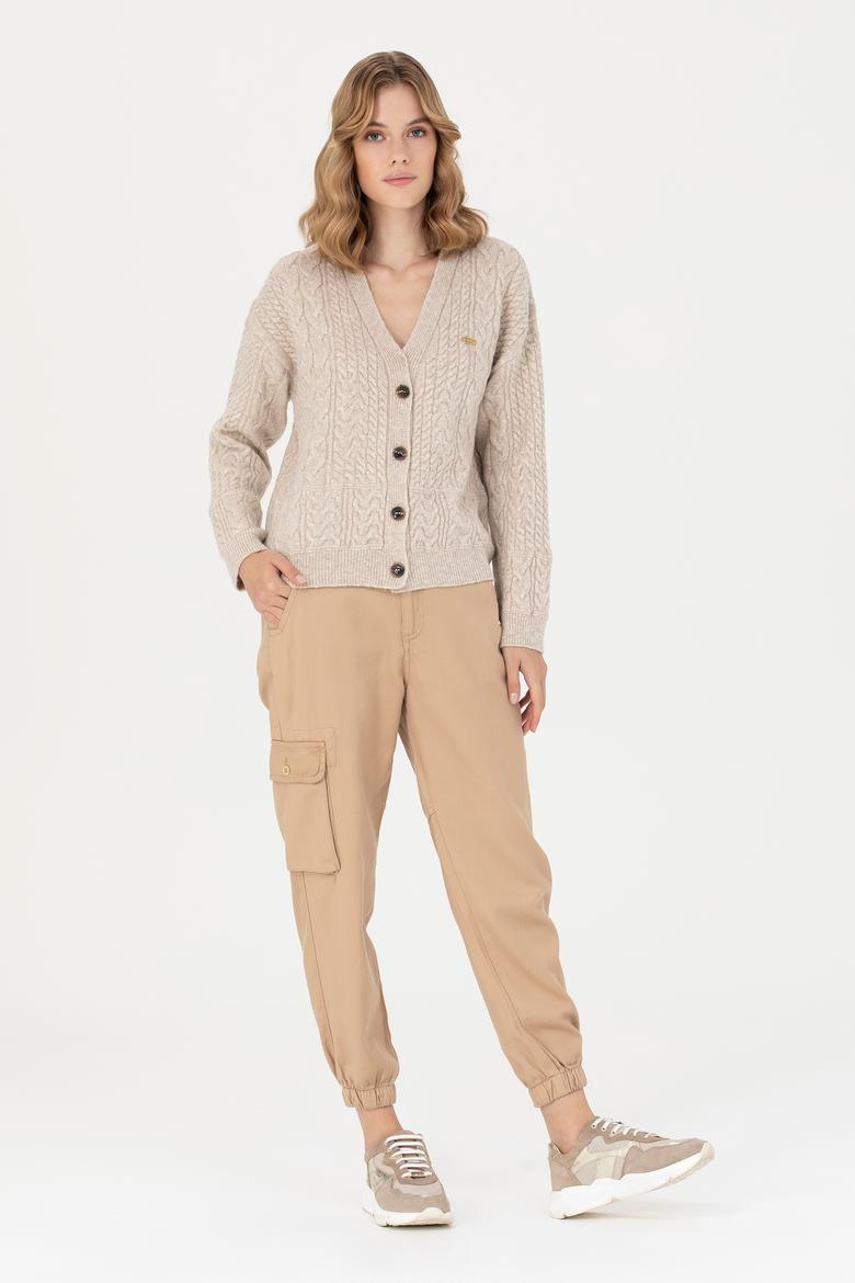 Kadın Krem Melanj Triko Hırka - 50269497022