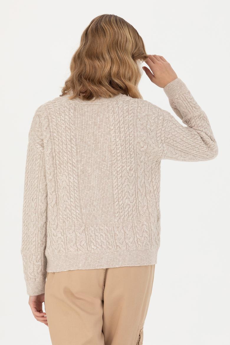 Kadın Krem Melanj Triko Hırka - 50269497022