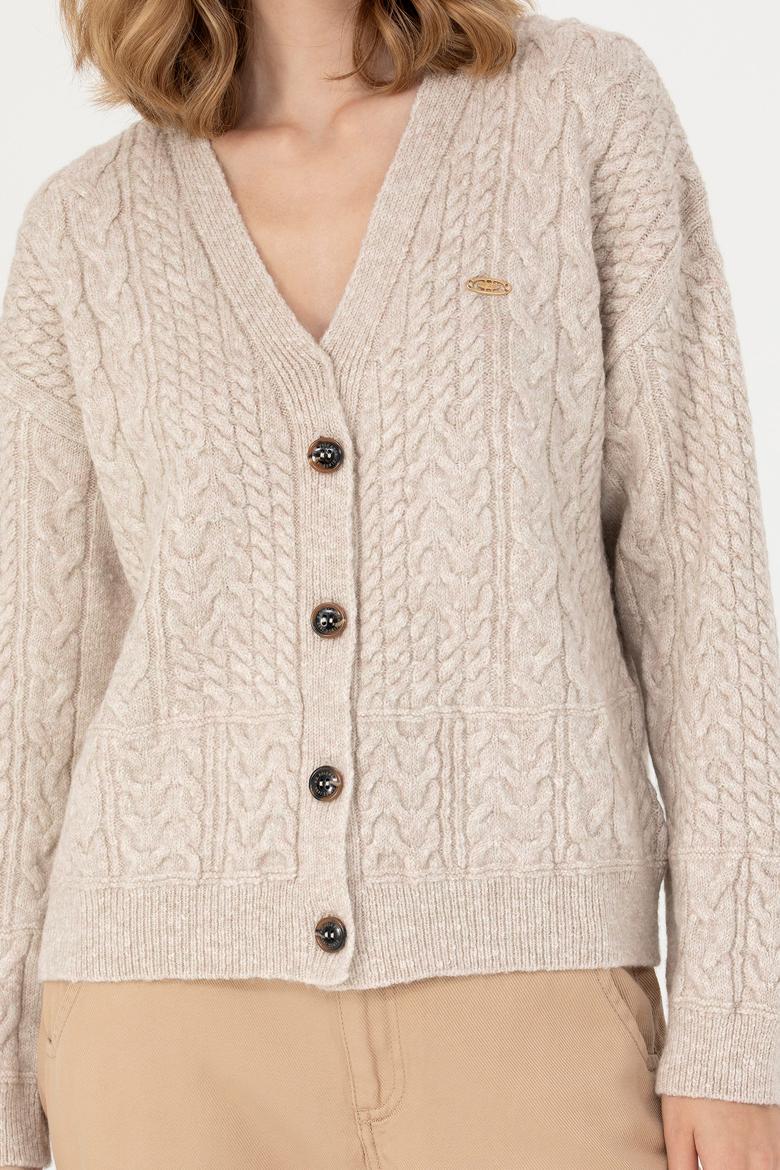 Kadın Krem Melanj Triko Hırka - 50269497022