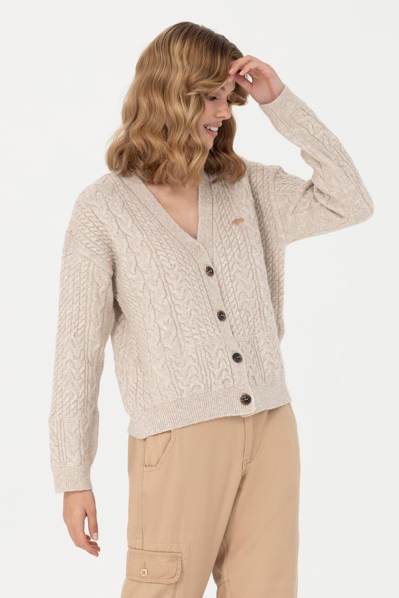 Kadın Krem Melanj Triko Hırka - 50269497022