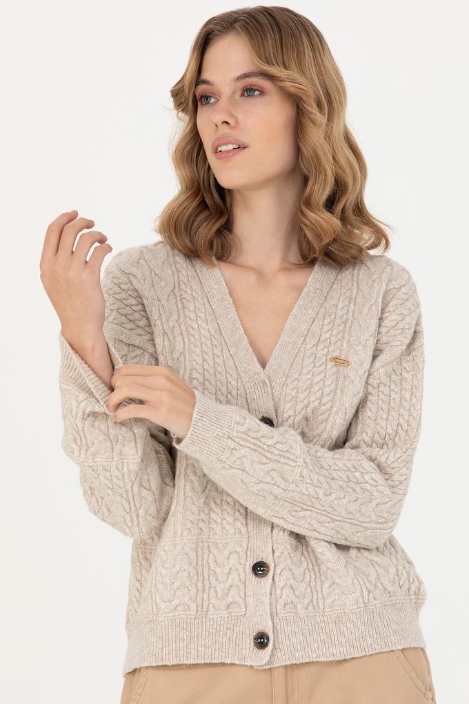 Kadın Krem Melanj Triko Hırka