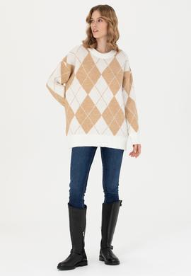 Kadın Krem Bisiklet Yaka Kazak - 50270431017