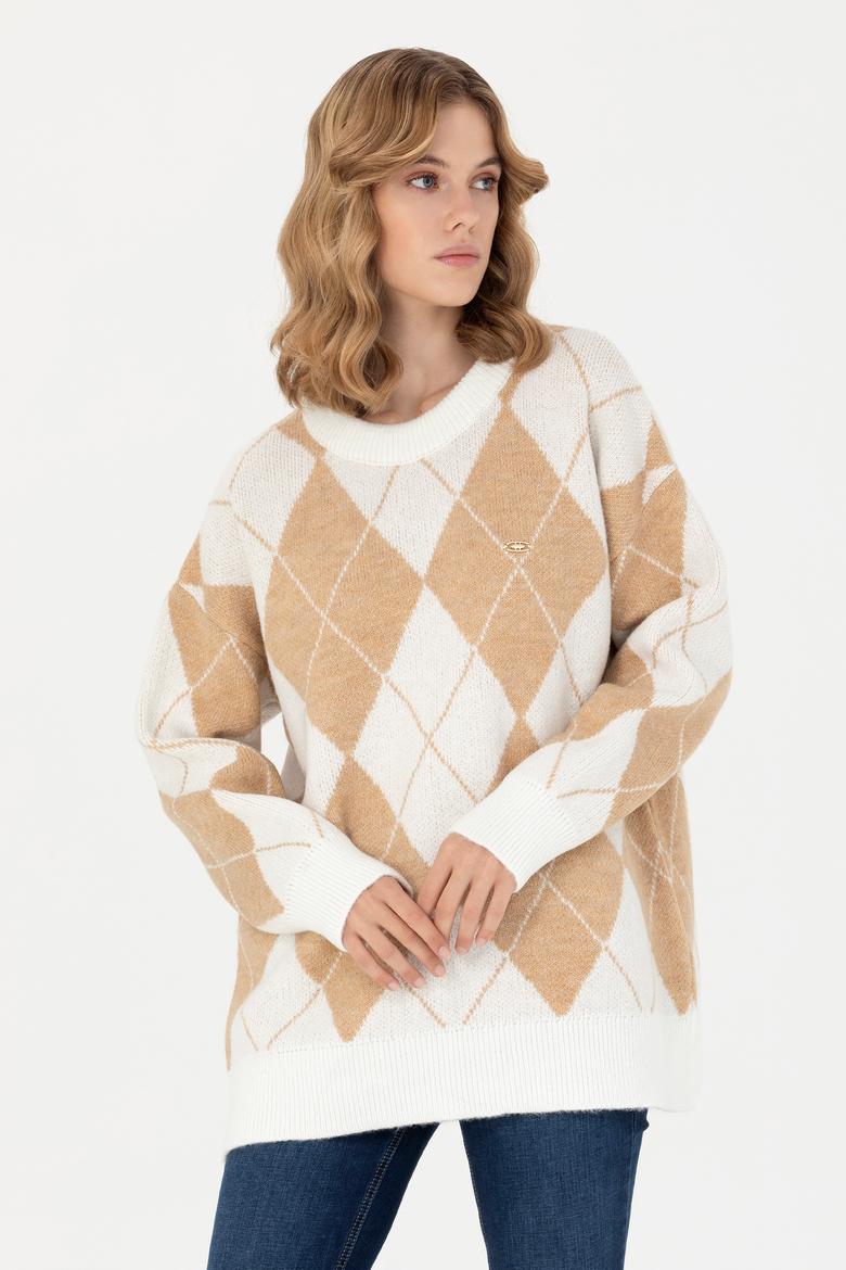 Kadın Krem Bisiklet Yaka Kazak - 50270431017