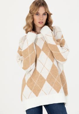 Kadın Krem Bisiklet Yaka Kazak - 50270431017