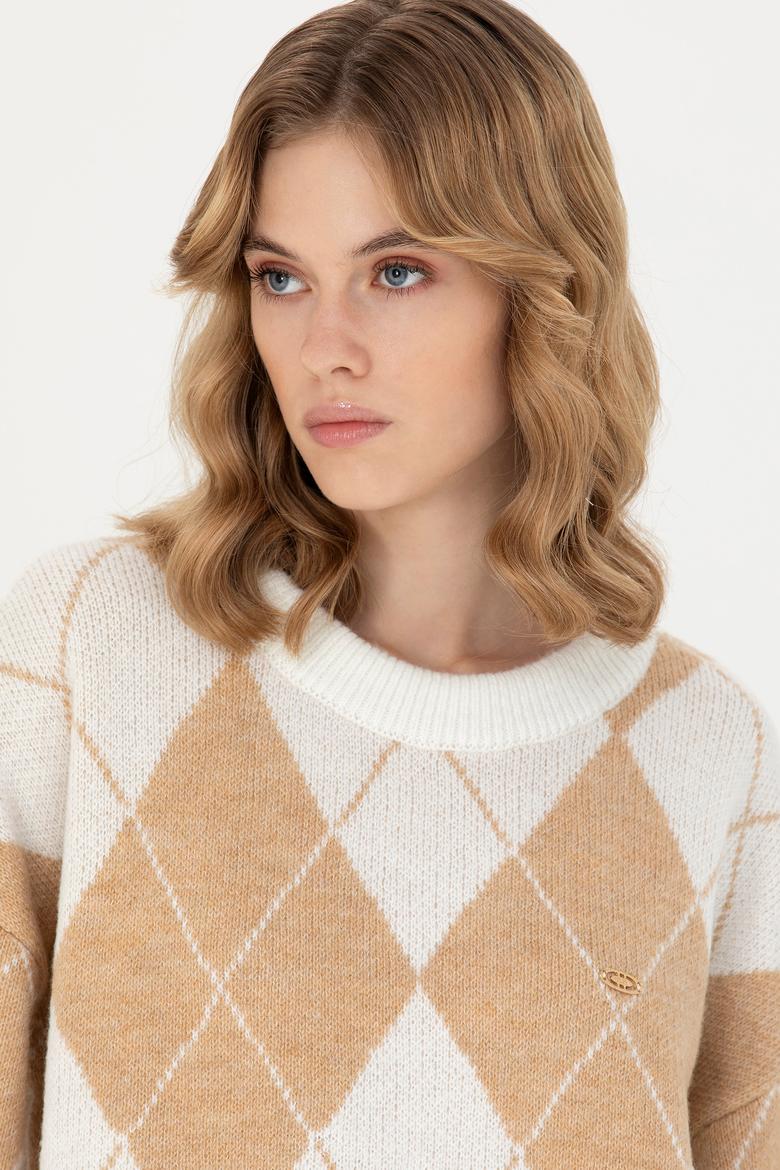 Kadın Krem Bisiklet Yaka Kazak - 50270431017