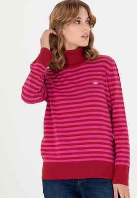 Kadın Kırmızı Balıkçı Yaka Kazak - 50270440011