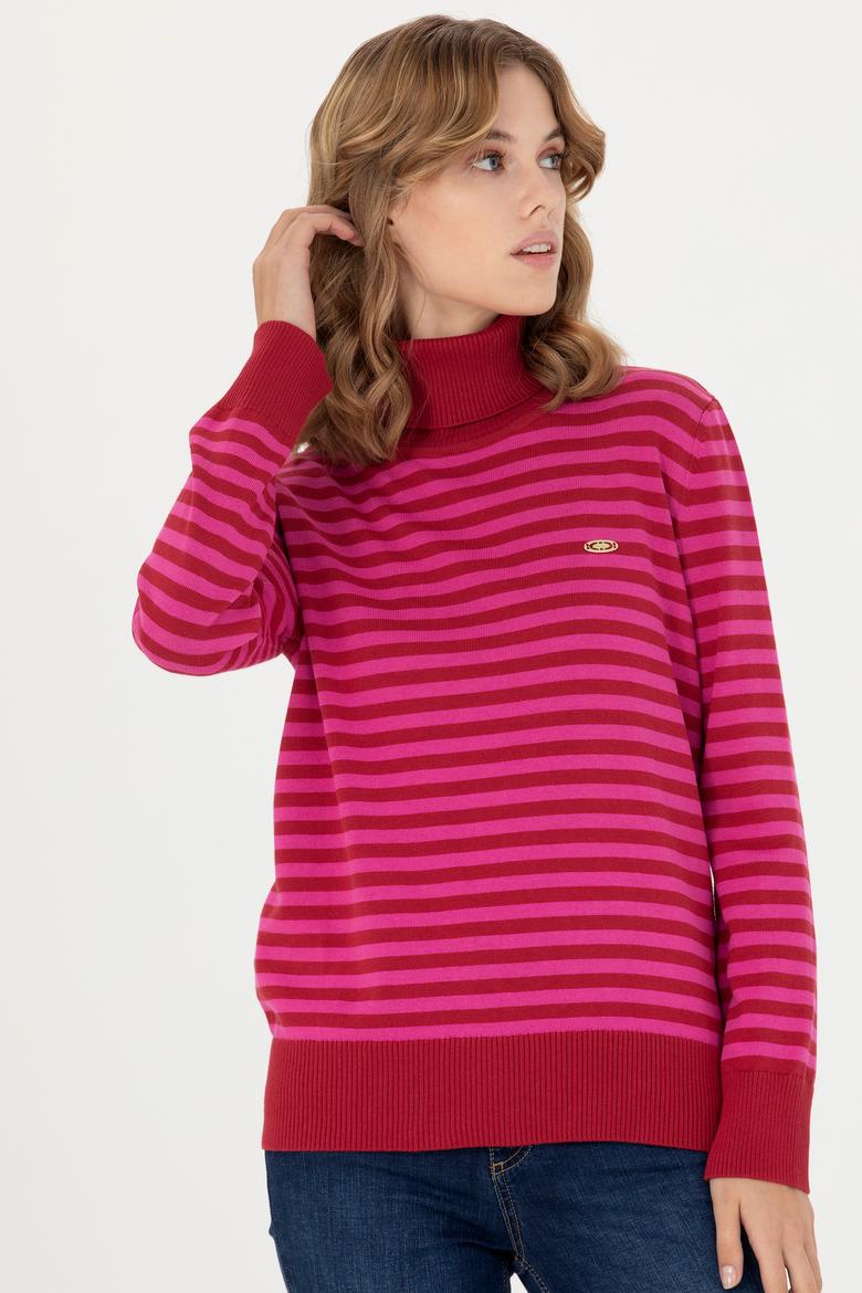 Kadın Kırmızı Balıkçı Yaka Kazak