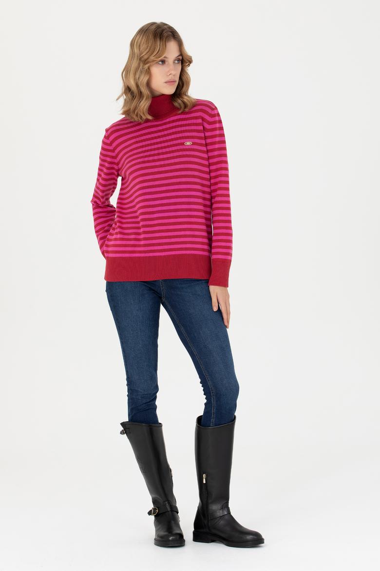 Kadın Kırmızı Balıkçı Yaka Kazak - 50270440011