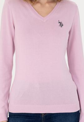 Kadın Manolya V Yaka Basic Kazak - 50276570034