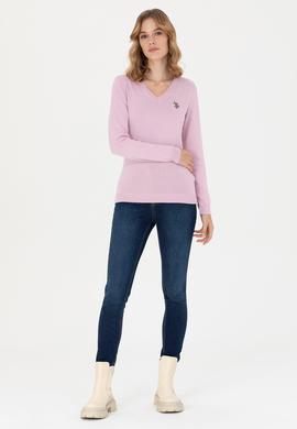 Kadın Manolya V Yaka Basic Kazak - 50276570034