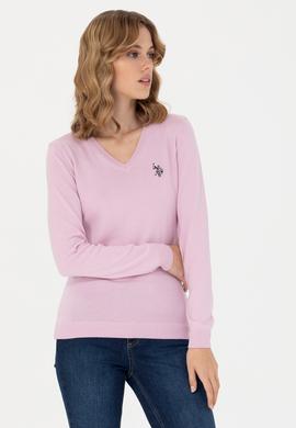 Kadın Manolya V Yaka Basic Kazak - 50276570034