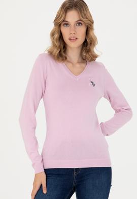 Kadın Manolya V Yaka Basic Kazak - 50276570034