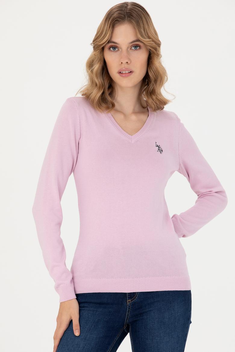 Kadın Manolya V Yaka Basic Kazak - 50276570034