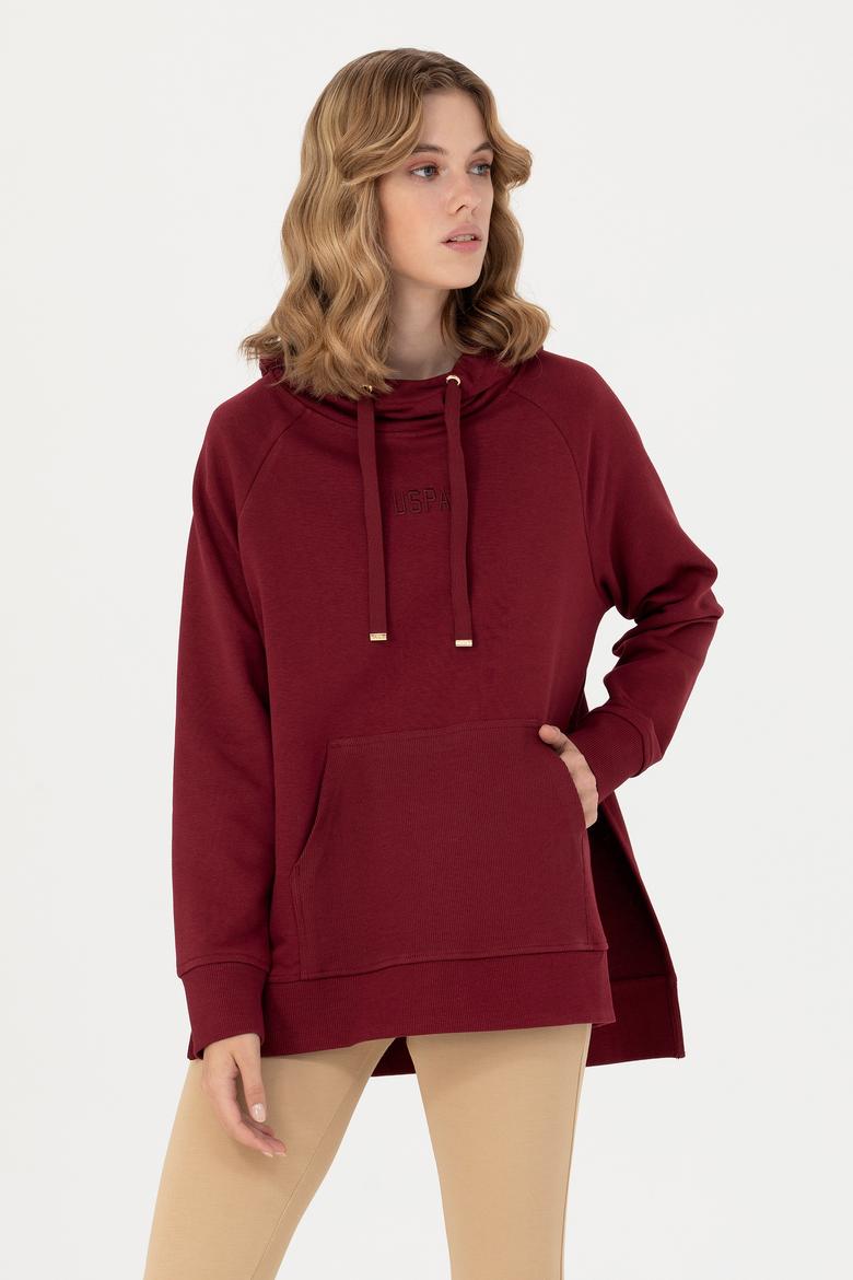 Kadın Bordo Kapüşonlu Sweatshirt - 50276576053