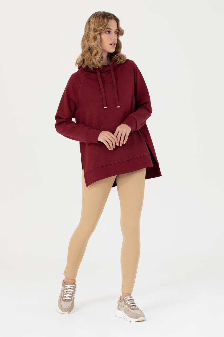 Kadın Bordo Kapüşonlu Sweatshirt - 50276576053