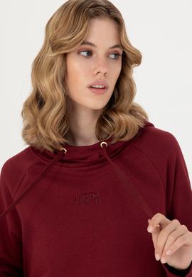 Kadın Bordo Kapüşonlu Sweatshirt - 50276576053