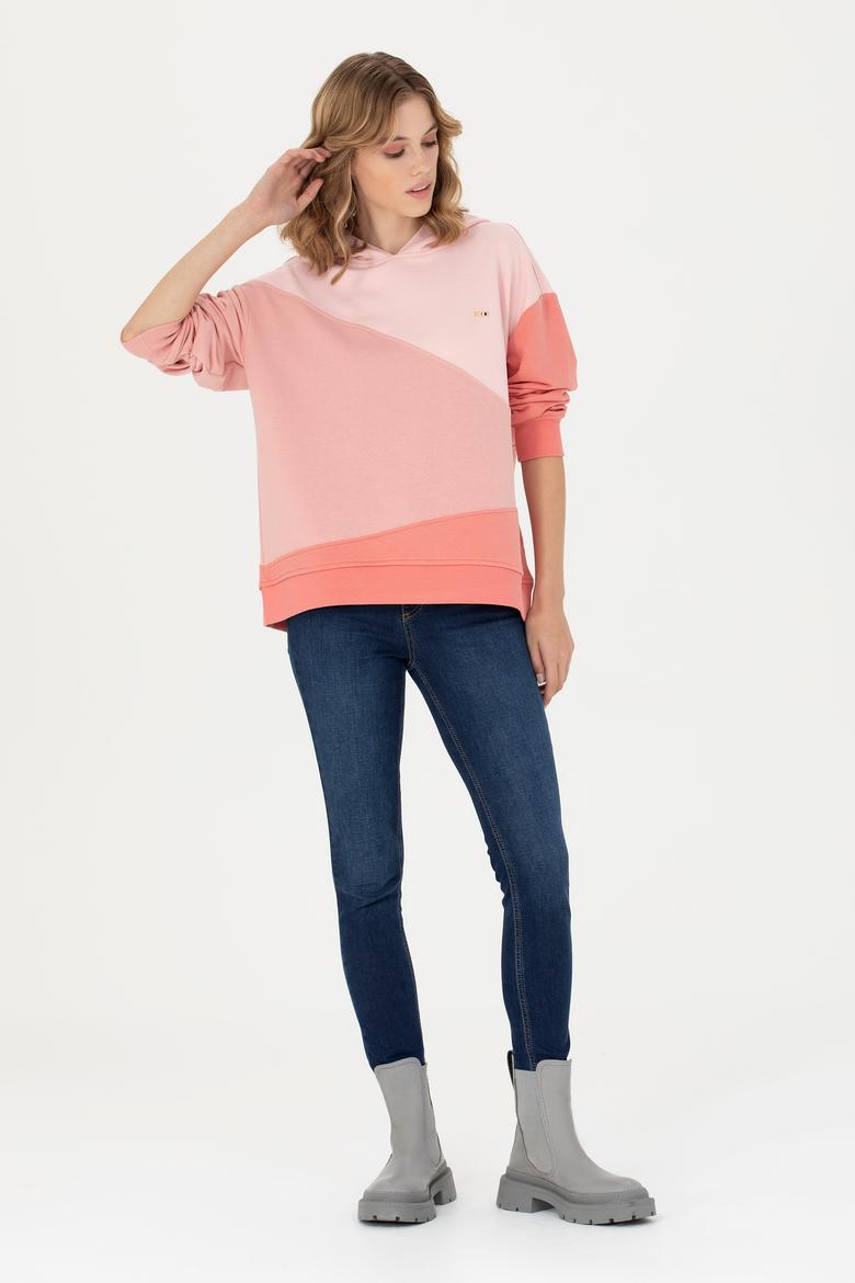 Kadın Somon Kapüşonlu Sweatshirt - 50276582016