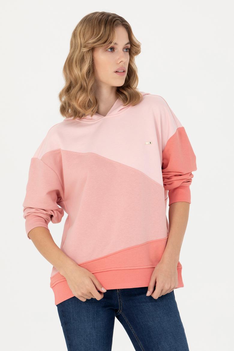 Kadın Somon Kapüşonlu Sweatshirt - 50276582016