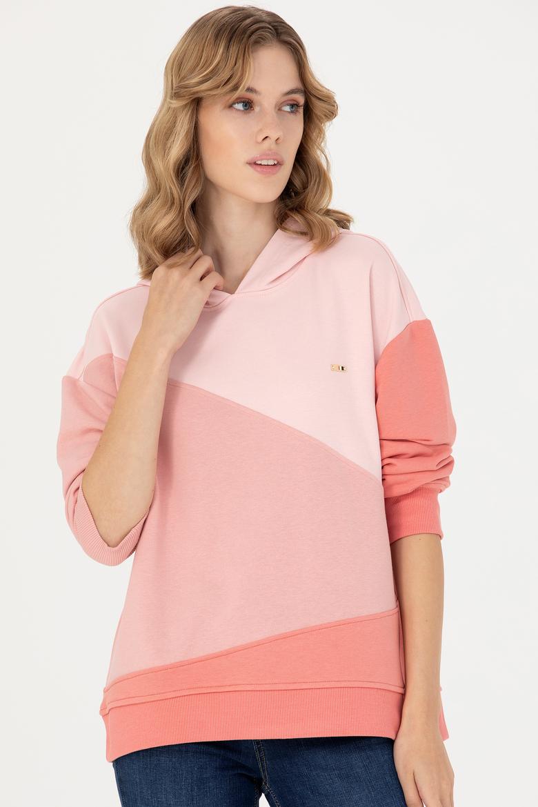 Kadın Somon Kapüşonlu Sweatshirt - 50276582016