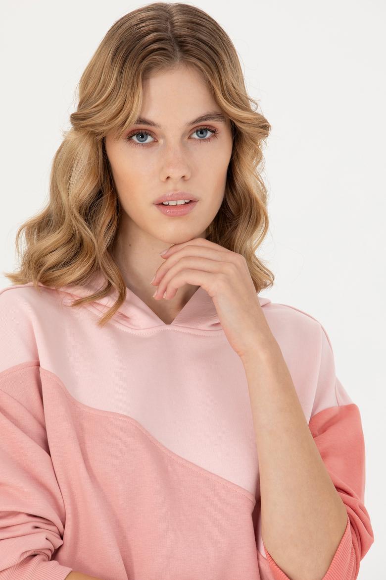 Kadın Somon Kapüşonlu Sweatshirt - 50276582016