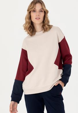 Kadın Krem Bisiklet Yaka Sweatshirt - 50277457004