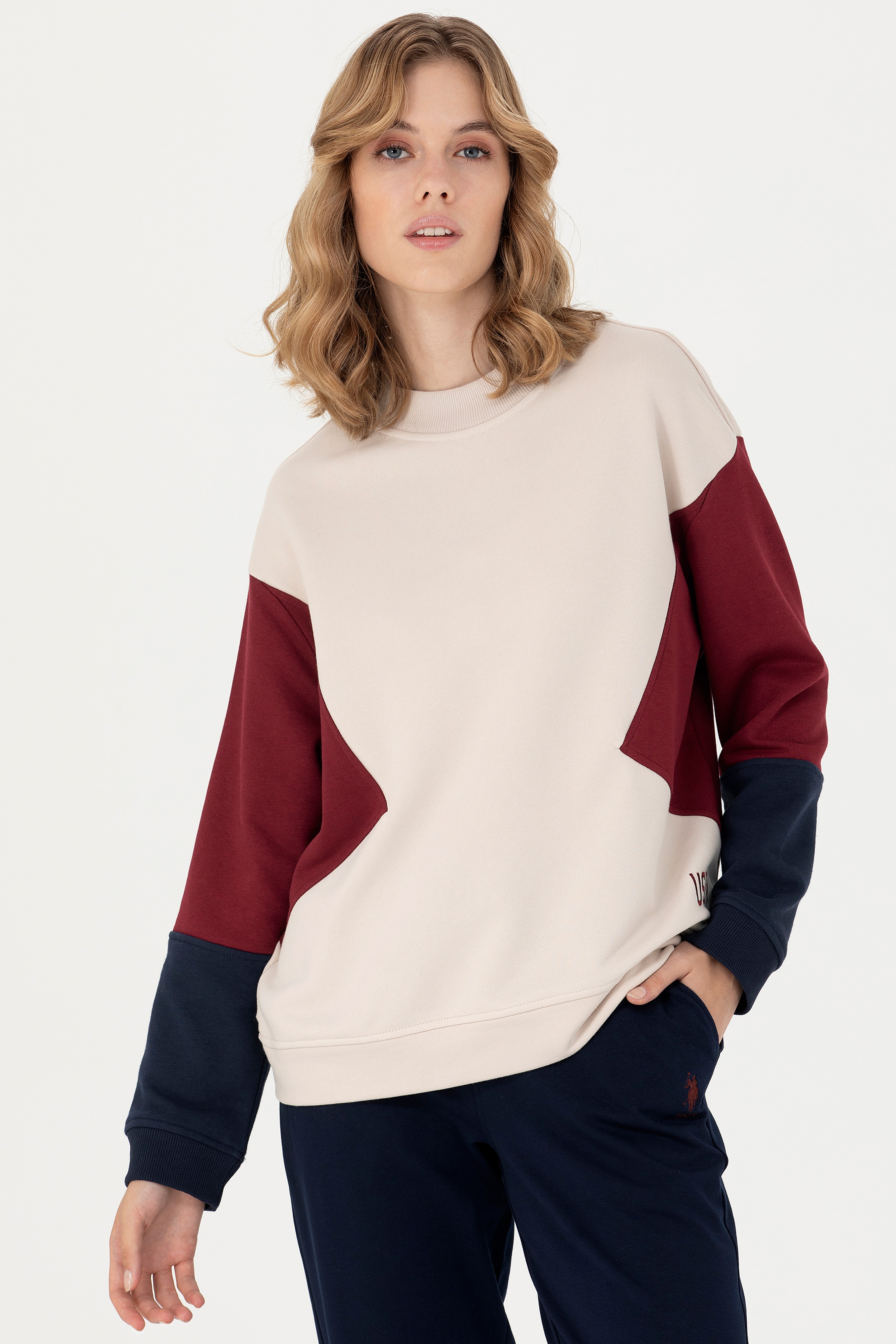 Kadın Krem Bisiklet Yaka Sweatshirt - Image 4