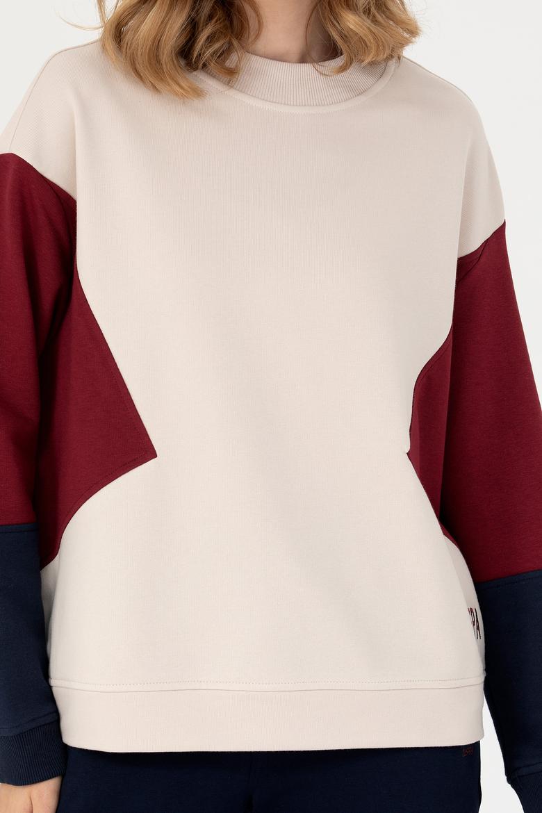 Kadın Krem Bisiklet Yaka Sweatshirt - 50277457004