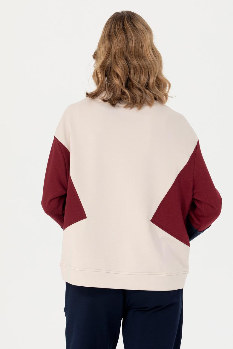 Kadın Krem Bisiklet Yaka Sweatshirt - 50277457004